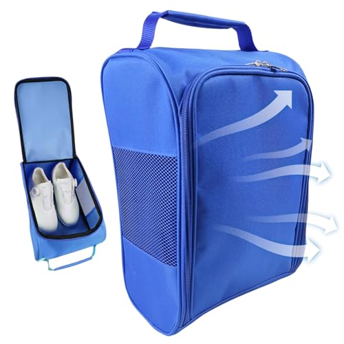 Pesoncarl Golf Shoe Bag with Handle Waterproof Dustproof Wide Opening Travel Shoe Bag with Zipper Breathable Mesh for Men, Women Golf Accessories Gift (Blue)