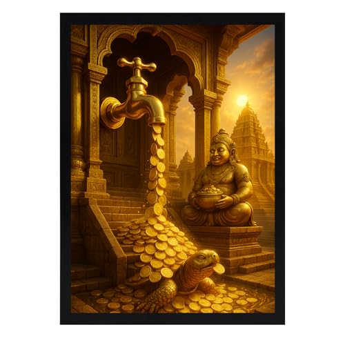 Image of DIVARTH Vastu Money Tap Frame - Gold Coin Flow Painting for Living Room, Home, Office Decor - West Wall Wealth Attraction & Positive Energy - 10x13 Inch (Black)