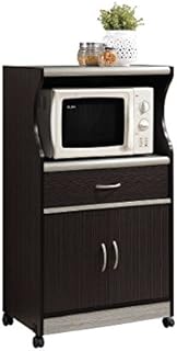Hodedah Microwave Cart with One Drawer, Two Doors, and Shelf for Storage, Chocolate Grey