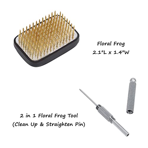 Japanese Flower Frog Ikebana Vase Kit, Ceramics Flower Container (6.7"Lx3.4"Wx2.75"H) With Rectangle Floral Frog (2.1"Lx1.4"W) And 2 In 1 Kenzan Needle Straightening Tool #TOP3