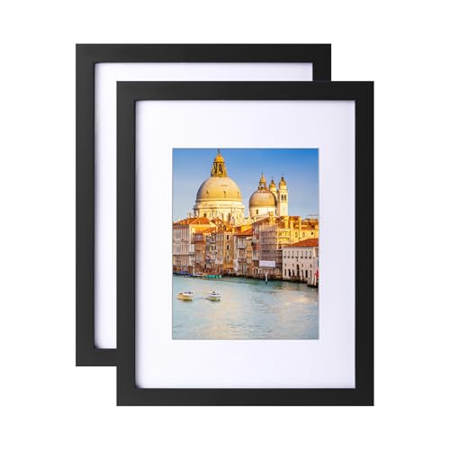 wyooxoo 8.5x11 Picture Frame Set of 2 Made of Solid Wood Photo Frames Display Pictures 6x8 with Mat or 8.5x11 Without Mat Colorful Frame For Wall or Tabletop Display,Black