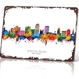 Winston Salem NC Skyline Metal Sign 8x12 Inch, Funny Aluminum Wall Decor for Home Living Room Office Bedroom Kitchen