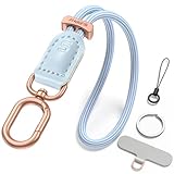 SURPHY Cordino per Cellulare Universale in PU,Cinturino da Polso Bicolore in Nylon e Pelle,Design Alla Moda con Fibbia Metallica,Compatibile con Tutti gli Smartphone,AirPods,GoPro,Blu & Bianco