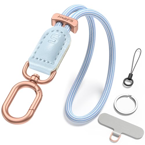 SURPHY Leather Strap for Phone, Adjustable & Stylish Anti-Theft Lanyard Wrist Strap Compatible with Phone, Purse, Camera and more, Blue