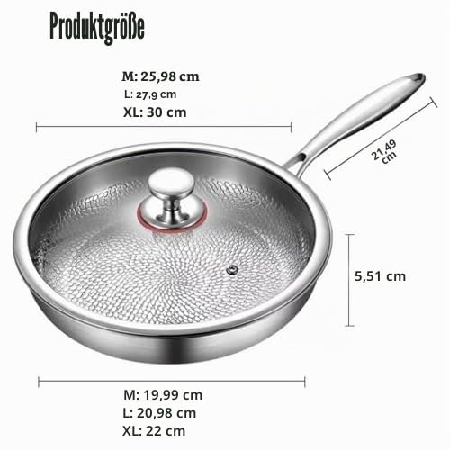 Bratpfanne aus 100 % reinem Titan, antihaftbeschichtet, 26 cm, gehämmertes Nutri-Kochgeschirr, spülmaschinenfest, ideal für alle Herde & Öfen, inklusive Deckel für vielseitiges Kochen