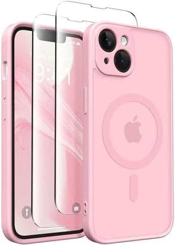 CAPRARO Magnetic for iPhone 14 Case, [Compatible with MagSafe] [Full Camera Protection] [14FT Drop Protection] Shockproof Protective Slim Translucent Phone Case iPhone 14, Peach Pink