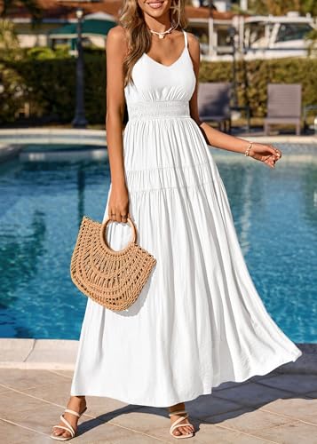 Image of KIRUNDO Maxi Dresses for Women 2026 Summer Sleeveless Spaghetti Strap Long Flowy Beach Vacation Dress Boho A Line Sundress