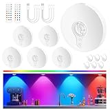 Schrankbeleuchtung Kabellos Akku USB, Unterschrank Beleuchtung Küche, Unterbauleuchte Küche LED Ohne Kabel, Vitrinenbeleuchtung Magnetisch, Puck Lights Mit Fernbedienung, Weiß, 6 Stück, 3-Farbe-RGB