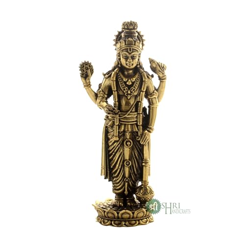 Image of INDICAST Brass Standing Vishnu Idol | 5 inch Vishnu Hindu God Statue Figurine Perfect for Decoration Puja & Gifting Purpose Sculpture (Weight- 180gm)