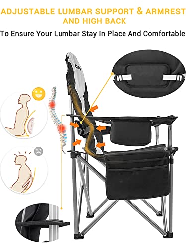 Kingcamp Heated W/Lumbar Support, Oversized Adults Padded Camping Chair Outdoor Autumn, 2Pack-Alloy Steel, Black/Gery #TOP3