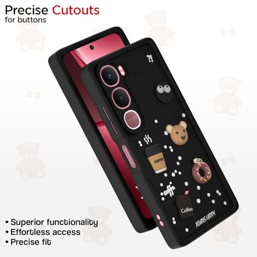 Image of Amazon Basics Back Cover for Vivo Y31 5G | Cute Fun Cartoon 3D Bear Silicone Full Body Protection Bumper case (Black)