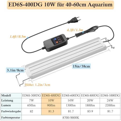 FEDOUR 40-60CM Vollspektrum Aquarium LED Beleuchtung mit Timer, 24/7-AUTO-Modus Aquarium Lampe mit 10 Einstellbare Helligkeitsstufen, Aquarium Light für Pflanzen und Süßwasser Aquarium