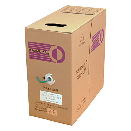 Grandmax cat6 550 MHz UTP Pull PVC�o���N�P�[�u���A1000 ft�A�{�b�N�X�A�����F�g�p�\�ȁA4�y�A�A24 AWG / 1000 ft Plenum Solid �O���[�� CBL-C61EPGN-AM