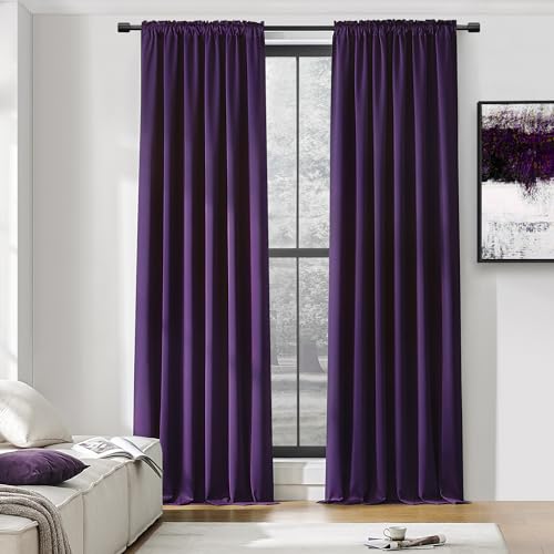 Image of DONREN Royal Purple Blackout Curtains for Bedroom - Thermal Insulated Rod Pocket Curtains for Living Room (52 x 90 Inch Length,1 Pair)