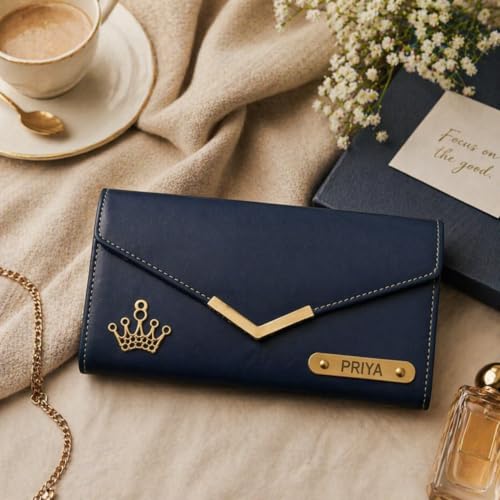 Image of Personalized Couple Wallet Gift Set | Custom Name Engraved Bifold Wallet for Men & Ladies Clutch Combo | Premium Faux Leather | Anniversary Wedding Gift for Husband Wife