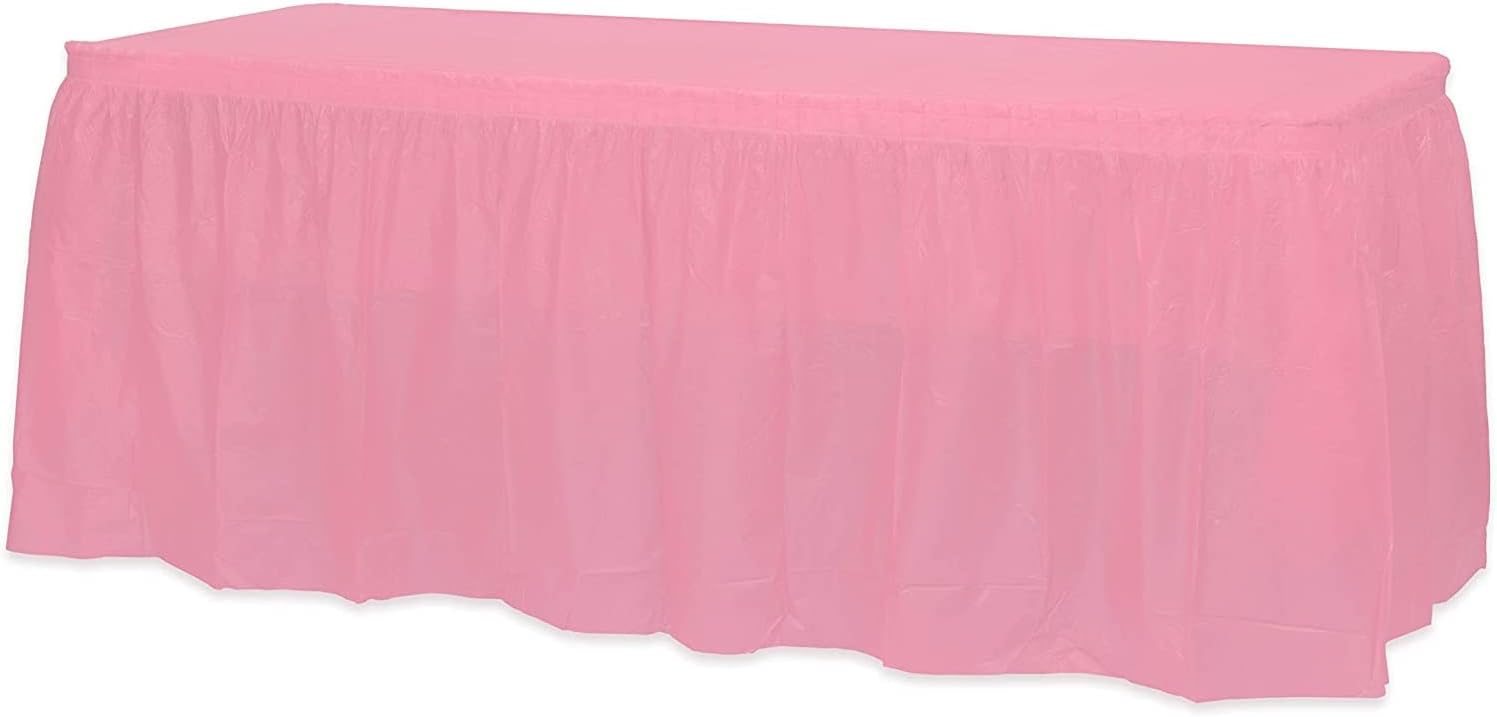 2sets Plastic Table Skirts for Rectangle Tables with Table Cloths,Disposable Plastic Table Cover,53.93" x 107.87" for Party Birthday (Pink)
