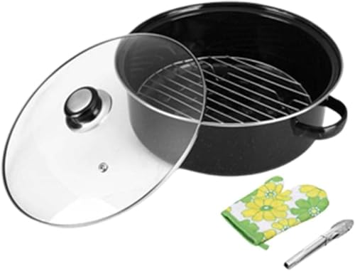 焼き芋器 焼芋鍋 ホーロー石焼きいも器 両手鍋 蓋付きコンロ鍋 ホット鍋 手作り調理ツール 洗いやすい 高耐久 直火 キッチン用品 28cm エナメルカバー 調理器具 焼き芋が お家 で味わえる 簡単 調理 (ガラスカバー)