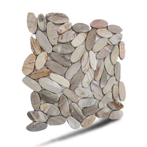 PEBBLETILE.CO Oval Petrified Wood Tiles - Floor and Wall Mosaic