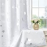 WUBODTI Kids Curtains Grey White Star 100% Blackout Curtains 2 Panel Set 45 Inches Long, Grommet Space Decor Cute Room Darkening Thermal Insulated Nursery Curtain Drapes for Bedroom Small Windows
