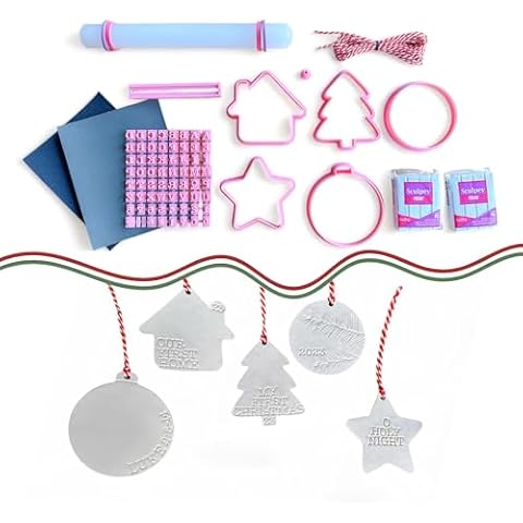 THE CLAYFUL CO. Christmas Ornament Kit DIY Polymer Clay Ornament Kit - Includes 5 Ornament Shape Cutters, Letter Stamps, Sculpey Premo Clay, and All Tools Cover