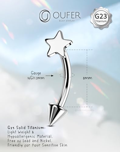 OUFER Rook Piercing Jewelry, G23 Solid Titanium Eyebrow Rings, Heart Vertical Labret Lip Jewelry, 16G Curved Barbells, Daith Rook Earrings for Women Men4