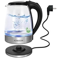Kowdom Glas-Wasserkocher 1,8L aus Borosilikatglas & BPA-frei - 2200W mit Blitzaufheizung | Automatische Abschaltung + Trockenlaufschutz