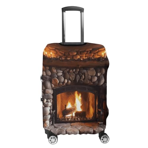 Rock Stone Fireplace Luggage Cover, Washable Elastic Suitcase Cover Protector Fit 18-32 Inch Luggage4
