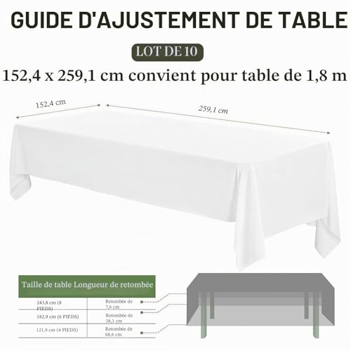 Nappe en polyester blanc 153x260 cm pour table rectangle de réception (lot de 10) - 3