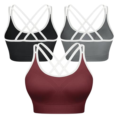 Image of VEQKING Strappy Cross Back Sports Bra for Women Removable Padded Yoga Bras | Multipack, Medium Support, Comfortable Seamless Wireless Design, Breathable Moisture-Wicking Fabric, Workout, Gym, Pilates