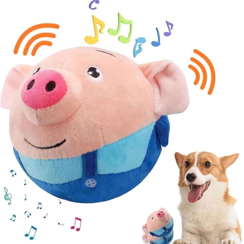 OTXKXBLP Active Moving Pet Plush Toy, Interactive Dog Toys Pet Bouncing Balls, USB Rechargeable Interactive Washable Cartoon Pig Plush Sound Electronic Dog Toy...