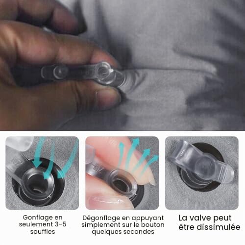 Aoreun Gonflable Oreiller de Camping, 3 x Oreillers de Camping Plage gonflables Portable Coussin d'air Oreiller d'extérieur Oreillers de Camping Plage Compressible Compact pour Randonnee, Bureau – vue 5