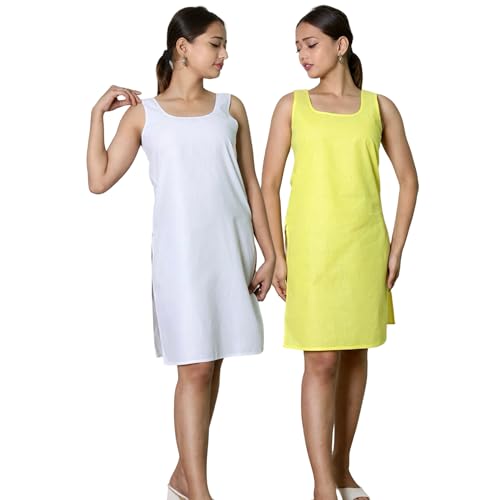 Image of KASANI Women's Camisole Cotton Long Knee-Length Sameej /Slip /Inner, Sleeveless, Pack of 2