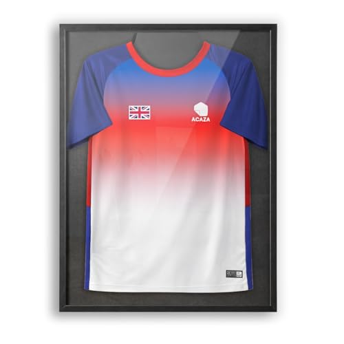 ACAZA Football Shirt Frame 60 x 80cm 3D Framing kit for Football Basketball Rugby and Cycling Jerseys t shirt Large XL Wall-Mounted Display Wood and Acrylic Glass Black