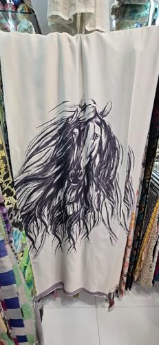 Satin-Stoffdruck, 147,3 cm breit, Armani, erhältlich in zwei Ausführungen, Einzelpferd in der Mitte und mehrere Pferde auf Bordüre [18905/06] Einzelnes Pferd