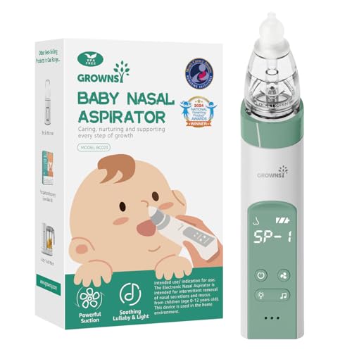Image of GROWNSY Nasal Aspirator for Baby, Electric Nose Aspirator for Toddler, Baby Nose Sucker, Automatic Nose Cleaner with 3 Silicone Tips, Adjustable Suctions, Music and Light Soothing Function (Green)