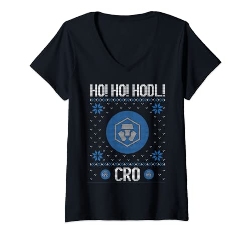 Mujer Ho Ho HODL Crypto.com Fun CRO Crypto.com Cryptocurrency Gear Camiseta Cuello V