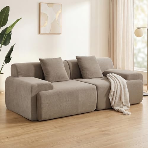 HOMYKA 86\" Loveseat Modular Sectional Sofa, Oversized 2-Seater Boneless Cloud Couch with Wide Armrest, Corduroy Upholstery Small Couches for Living Room, No Assembly, Brown