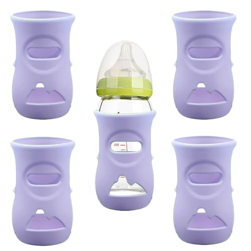 Image of 4 Pack Silicone Sleeves for Avent Natural Glass Baby Bottles, Anti Breakage Baby Bottle Holder, Compatible with Philips Avent Glass Natural Baby Bottle, BPA Free (Purple, 8 OZ)