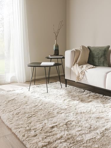 benuta Tapis Shaggy à Poils Longs Whisper Beige 120X170 Cm - Tapis Doux pour Salon