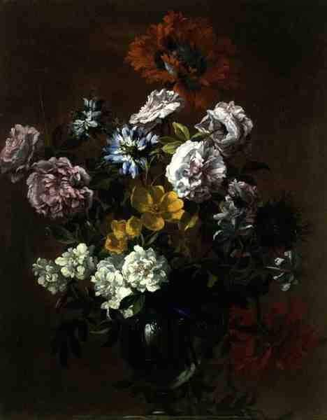 Toile fleurs vase de verre Monnoyer 60x90cm pour illuminer une pièce sombre