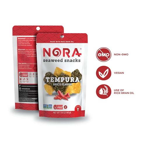 Spicy Tempura Seaweed Snacks by Nora, Thick Nori Sheets Snack Strips, Low-Car...