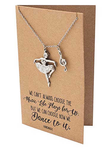 Quan Jewelry Birthday Jewelry Necklace Gifts for Women Ballerina and Music Note Pendant Necklace with Inspirational Quotes on Greeting Card