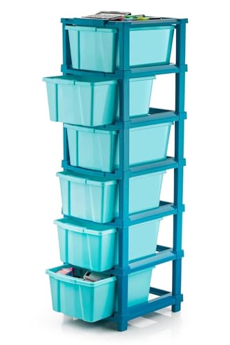 Image of TEKCOOL Plastic Drawer Organizer Self Standard Rectangular Multi Purpose Modular Drawer System Large Chest of Drawer Organizer for Home Office,Product Dimension When assembeled (6XL, Blue hex)';'