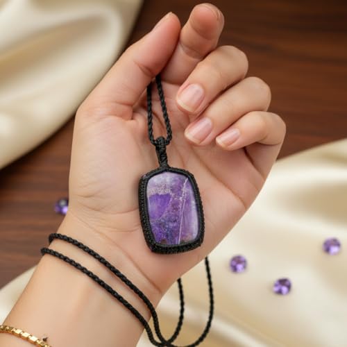 Pendentif en sugilite rectangulaire en cuir pour vos séances de méditation - 5