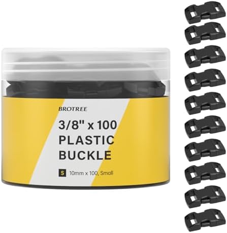 Brotree 100pcs Hebillas Plástico 10mm(3/8") Cierre de Hebillas Liberación Rápida para Pulsera Paracord, Collares de Perros - Negro