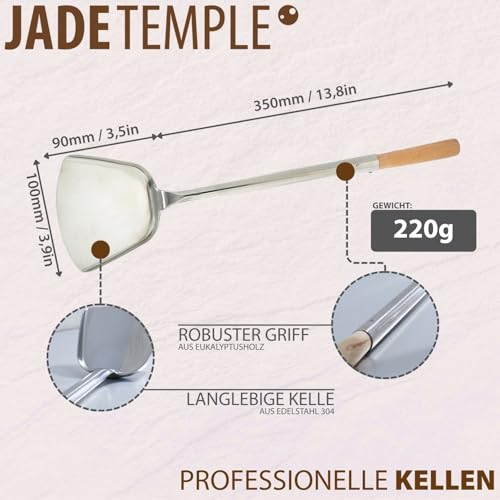 Foto von JADE TEMPLE flache Kelle für den Wok, stainless steel, Gesamtlänge 43 cm, mit Holzgriff, 1 x flache Kelle, Silber
