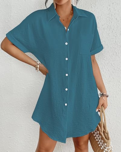 Image of Bsubseach Women Swimsuit Coverup Shirt Dress Button Down Bathing Suit Cover Up Beach Vacation Outfits