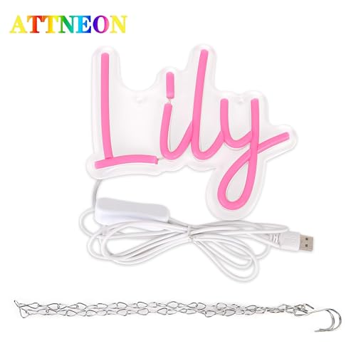 Image of Lily Name Neon Sign for Wall Decor,LED Lily Name Neon Light for Kids Bedroom,Birthday Party Decoration,Neon Sign Lily for Wall Decor,Lily Birthday Decor for Girl,Size 9 * 6.7 inch(JTLD011-08)