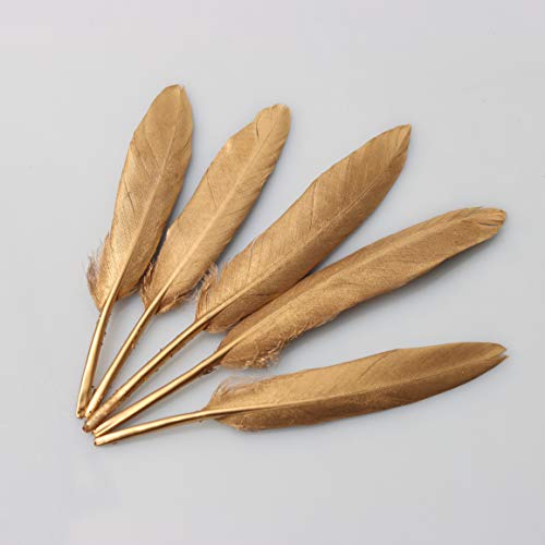 4-6 Inches Golden Duck Feathers, Natural Double-Sided Spray Golden Duck Feather, Craft Plume For Decorate Clothing, Hair, Cakes, Festive, Weddings, Party, Pack Of 30 #TOP5
