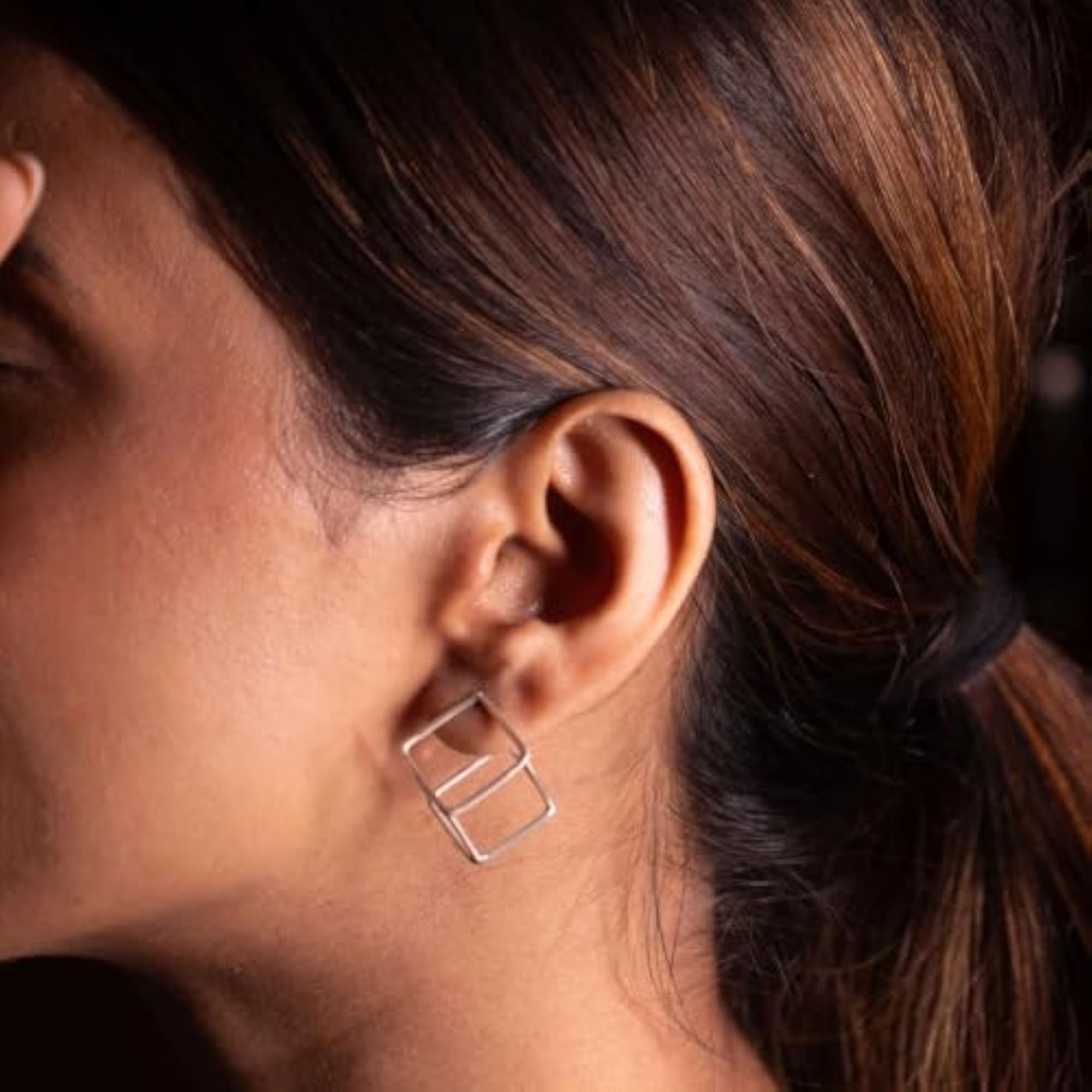 Women's 925 Silver Adya Cube Frame Earrings